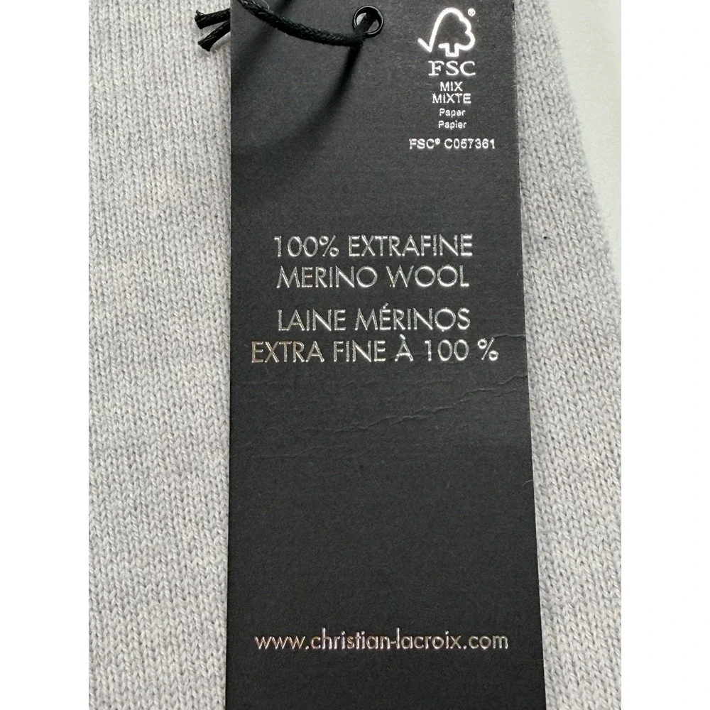 Christian Lacroix Sweater Mens Medium Gray 100% Extra Fine Merino Wool 1/4 Zip